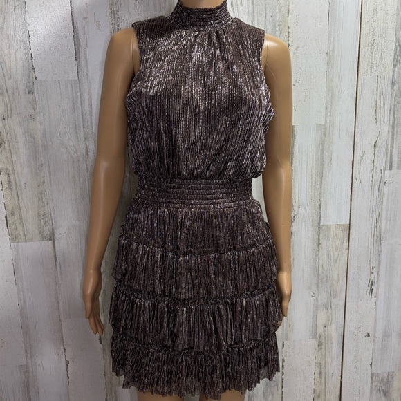 MSK Metallic Smocked Tiered Mock-Neck Sleeveless‎ Dress - Picture 5 of 13